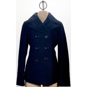 Michael Kors Wool Fully Lined Double Breasted Button Up Black Thick Peacoat